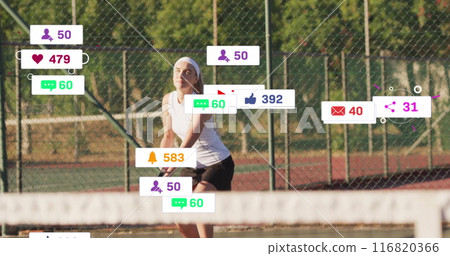 Image of digital data processing over caucasian female player 116820366