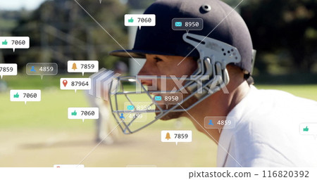 Image of digital data processing over diverse cricketers on field 116820392