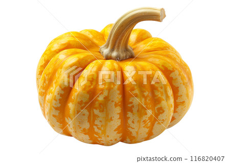Lumina pumpkin with a green stem isolated on a white background, great for autumn themes and decorations 116820407