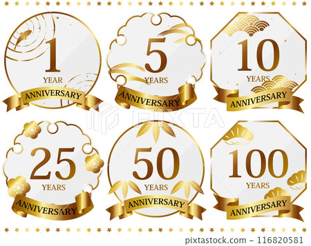 6 件套奢華週年紀念日式徽章,白色和金色 6 件套奢華週年紀念日式徽章,白色和金色 116820581
