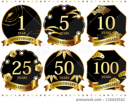 6 件豪華週年紀念式徽章，黑色和金色 116820582