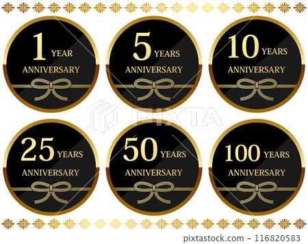 A set of 6 luxurious Japanese-style anniversary emblems in black and gold A set of 6 luxurious Japanese-style anniversary emblems in black and gold 116820583