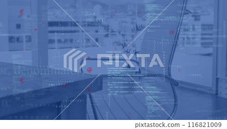 Image of data processing over work station in office Image of data processing over work station in office 116821009