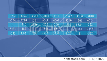 Image of data processing over work station in office Image of data processing over work station in office 116821022