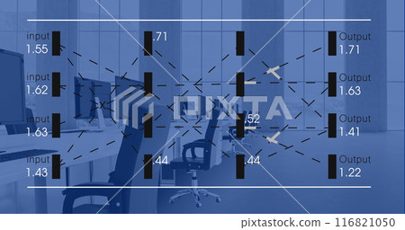 Image of data processing over work station in office Image of data processing over work station in office 116821050