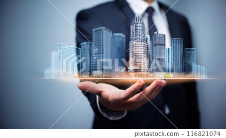從手掌中看到的摩天大樓（AI 產生的圖像） 116821074