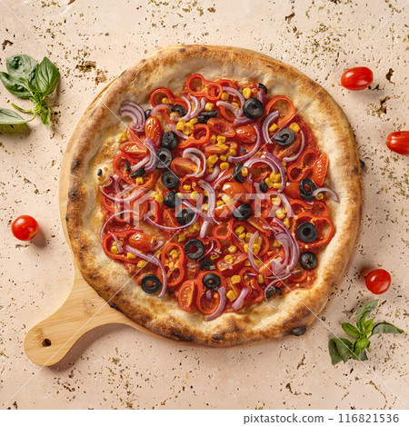 Freshly baked vegetarian pizza 116821536