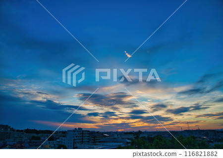 Sunrise over the residential area, sunrise, morning over the residential area, early morning, morning glow, morning sun, sun Sunrise over the residential area, sunrise, morning over the residential area, early morning, morning glow, morning sun, sun 116821882