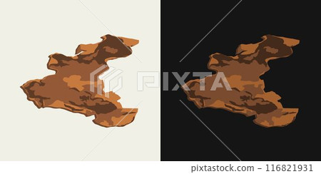 Thin piece of pine, cedar tree bark on black, white background. Image trace, cleaned and simplified illustration. Realistic style. Not AI. 116821931
