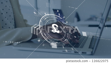 Image of pound sign, network and data processing over biracial woman using laptop Image of pound sign, network and data processing over biracial woman using laptop 116822075