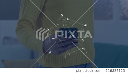 Image of globe with connections over caucasian man using smartphone 116822123