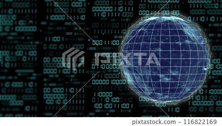 Image of binary coding data processing over globe 116822169