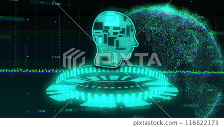 Image of head with data processing over globe Image of head with data processing over globe 116822173