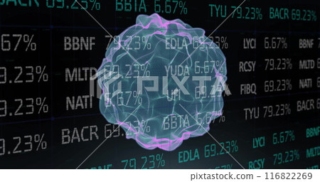 Image of ai data processing and globe over black background 116822269