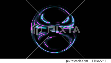 Image of strobing blue and pink neon light beams over rotating neon on black background Image of strobing blue and pink neon light beams over rotating neon on black background 116822319