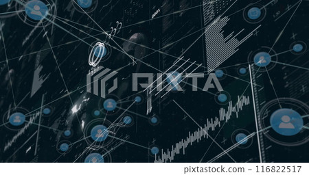Image of network of connections with icons and data processing Image of network of connections with icons and data processing 116822517
