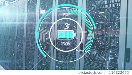Image of battery charge digital data processing over computer servers 116822633