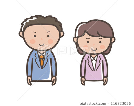 面向前方的年輕男性和女性上班族的上半身插圖 116823036