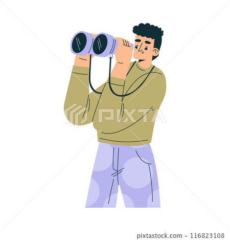Look to Future with Man Character with Binocular View Horizon Vector Illustration Look to Future with Man Character with Binocular View Horizon Vector Illustration 116823108
