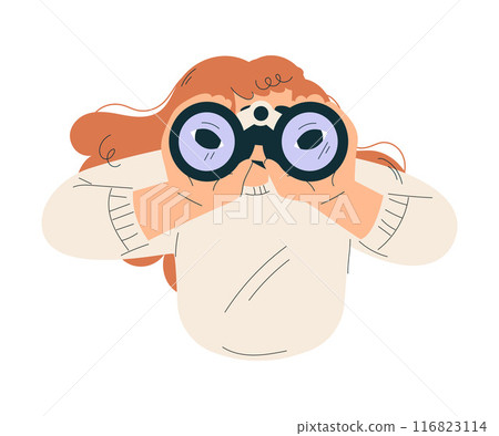 Look to Future with Woman Character with Binocular View Horizon Vector Illustration Look to Future with Woman Character with Binocular View Horizon Vector Illustration 116823114