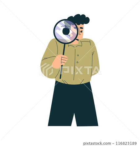 Look to Future with Man Character with Magnifier View Horizon Vector Illustration 116823189