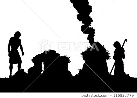 Vector drawing. Man Offers a Sacrifice to God 116823779