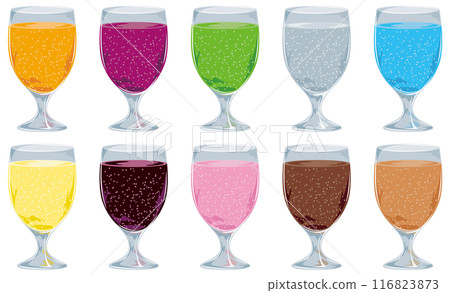 Illustration icon set of juice in a glass / with fizz Illustration icon set of juice in a glass / with fizz 116823873