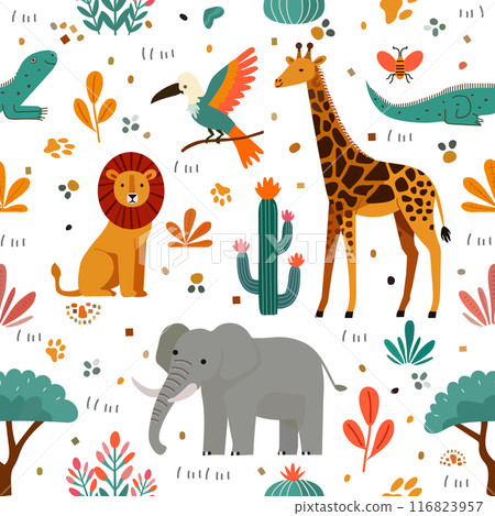 Childish Babies Pattern Animal Plant Zoo Safari Childish Babies Pattern Animal Plant Zoo Safari 116823957