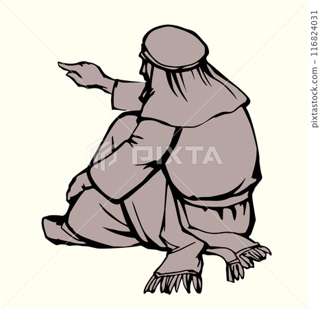 Vector drawing. Man sitting on the ground 116824031
