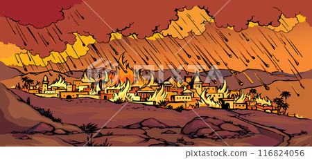 Vector drawing. Fire in the city Vector drawing. Fire in the city 116824056
