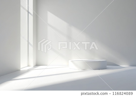 The sun shines through windows, casting shadows on the floor 116824089