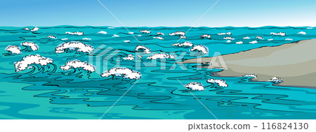 Vector drawing. A man on the shore after a shipwreck Vector drawing. A man on the shore after a shipwreck 116824130