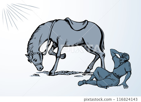 Vector drawing. A man fall from the horse 116824143