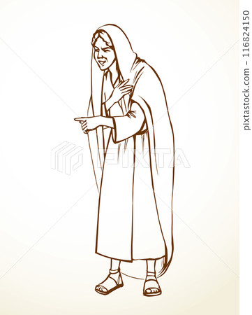 Vector drawing. Ancient woman standing and showing 116824150