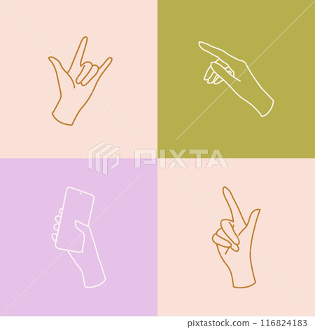 Gesture Hands Sign Thin Line Icon Set on a Color Background. Vector Gesture Hands Sign Thin Line Icon Set on a Color Background. Vector 116824183