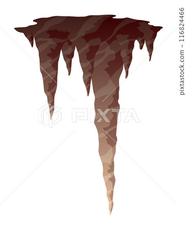 Stalactite. Icicle shaped hanging mineral formations in cave. Nature brown limestone, material stone icon. Natural growth geology formations Stalactite. Icicle shaped hanging mineral formations in cave. Nature brown limestone, material stone icon. Natural growth geology formations 116824466