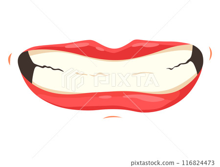 Red lip female. Woman expressed emotion, beauty concept. Modern flat vector design illustration 116824473
