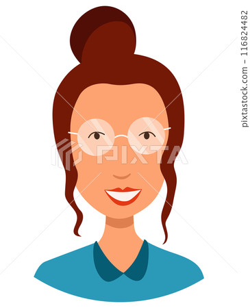 Call center operator avatar without headphone. Online support service assistant. Female customer help manager. Vector illustration of character Call center operator avatar without headphone. Online support service assistant. Female customer help manager. Vector illustration of character 116824482