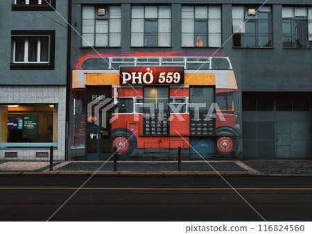 Red Double Decker Bus Mural in Prague Red Double Decker Bus Mural in Prague 116824560