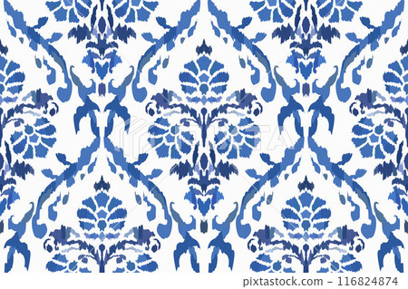 Ikat tribal Indian seamless pattern. Ethnic Aztec fabric carpet mandala ornament native boho chevron textile.Geometric African American oriental traditional vector illustrations. Embroidery style. 116824874