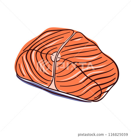 Salmon fillet slice flat style. Line art seafood. Design for fish and sea food restaurant menu, flyer, card. Vector illustration isolated on a white background. Salmon fillet slice flat style. Line art seafood. Design for fish and sea food restaurant menu, flyer, card. Vector illustration isolated on a white background. 116825039