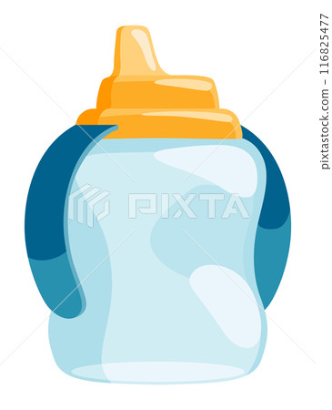 Baby healthy food in bottle. Kids meal icon, isolated on white background. Vector flat cartoon illustration of fruit and vegetable puree, porridge, milk and biscuits Baby healthy food in bottle. Kids meal icon, isolated on white background. Vector flat cartoon illustration of fruit and vegetable puree, porridge, milk and biscuits 116825477