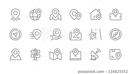 Minimal Set of Map and Location Line Icons. Editable Stroke. Pixel Perfect. 116825552