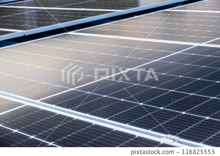 Closeup Solar Panel. Solar Cell. Solar Photovoltaic Panel System. Saving Energy with Clean Power in Business Engineering Industry. Closeup Solar Panel. Solar Cell. Solar Photovoltaic Panel System. Saving Energy with Clean Power in Business Engineering Industry. 116825553