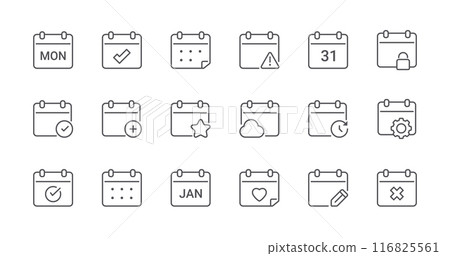 Minimal Set of Calendar Line Icons. Editable Stroke. Pixel Perfect. 116825561