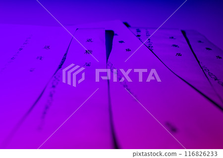 These are failed resignation letters written by hand or on a computer, using trial and error with different inks and papers, all in a blue light. These are failed resignation letters written by hand or on a computer, using trial and error with different inks and papers, all in a blue light. 116826233