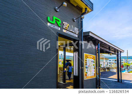 日本寒川城市景觀，七月。再生後的 JR 相模線宮山站等地區的景觀。京王高速公路就在我的面前... = 21日 116826534