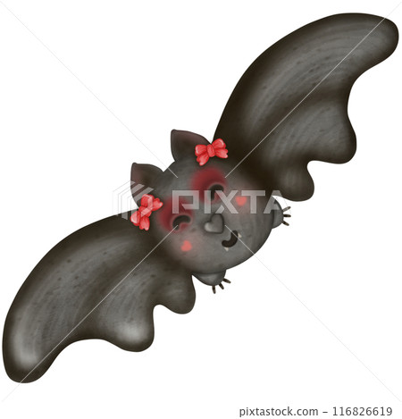 Set of Bat cute hand drawn cartoon style,Wear a hat,decorated with a red ribbon,concept happy halloween day. 116826619