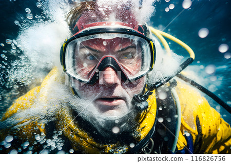 Male scuba diver underwater. Neural network AI generated art 116826756