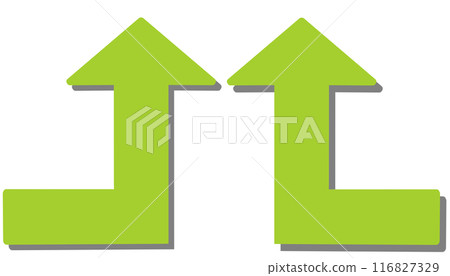 90 degree bend arrow (yellow-green set) (with shadow) 116827329